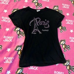Y2k 2000s Paris France bedazzled baby tee